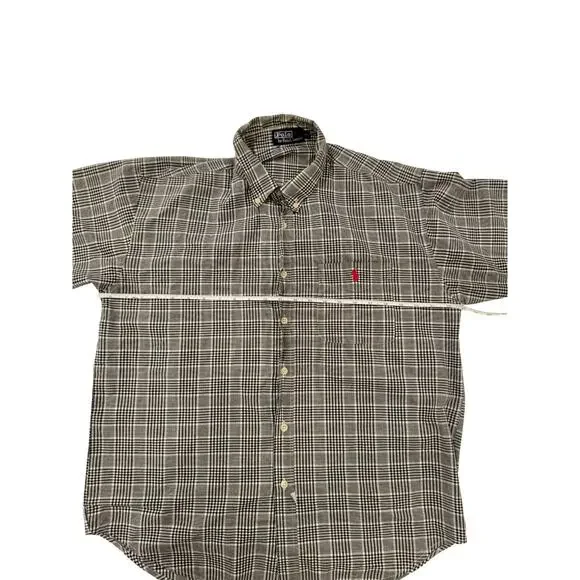 POLO Ralph Lauren Plaid Button Down Short Sleeve Shirt Logo Men’s XL FLAW Preppy - Picture 10 of 16